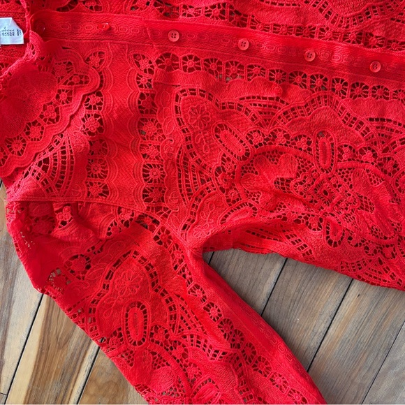 Joie Vibrant Red Lace Cardigan - Picture 3 of 3